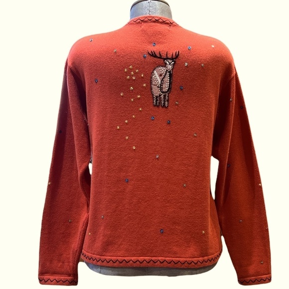 Vintage Great Cavalier Vintage Button deer patchwork knit sweater SZ S Orange - Picture 4 of 10